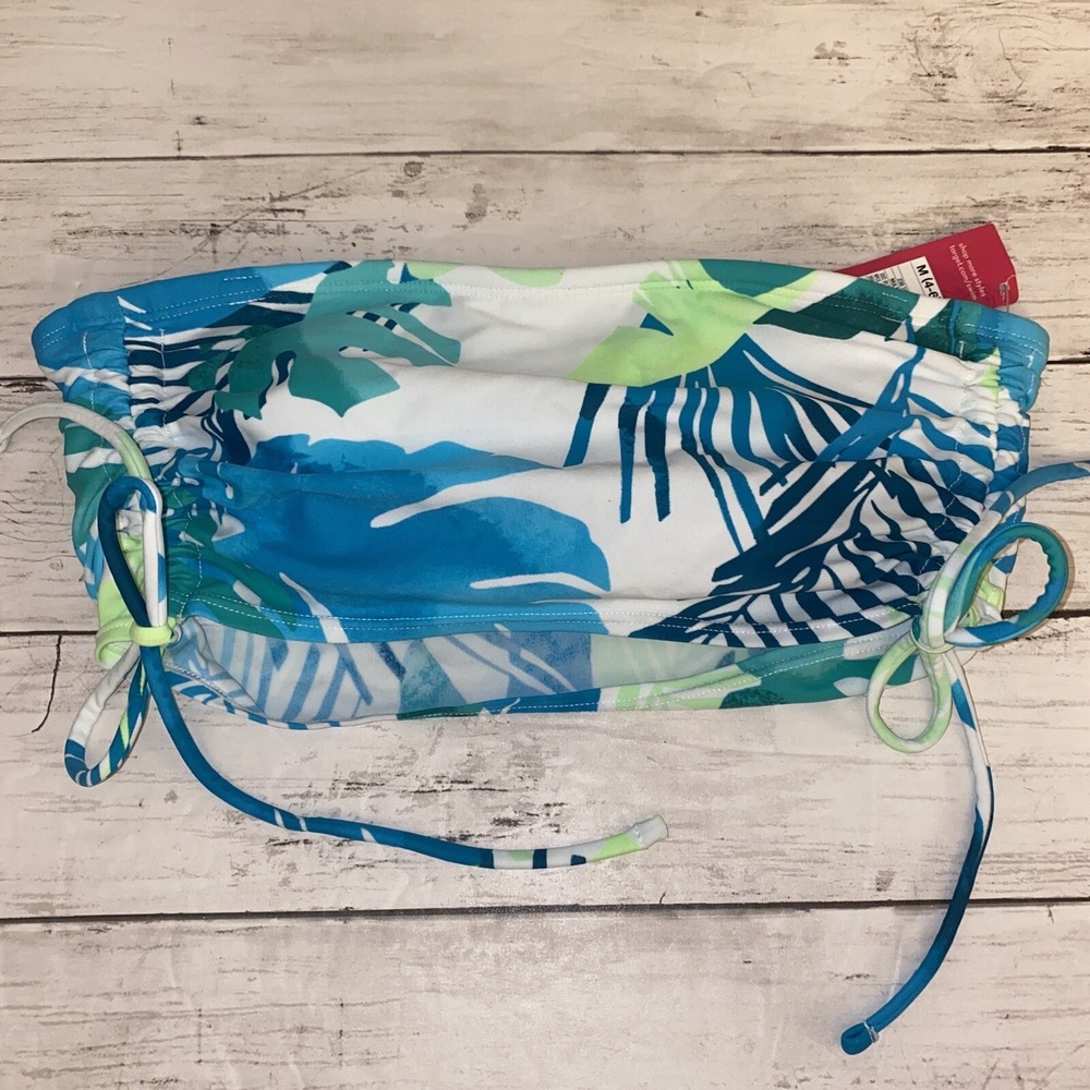 Xhilaration Bikini Top Womens Medium Blue Green Tropical Swim Bandeau NO STRAP